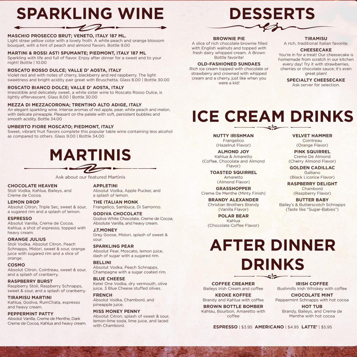 Bererage menu sparkling wine desserts 2