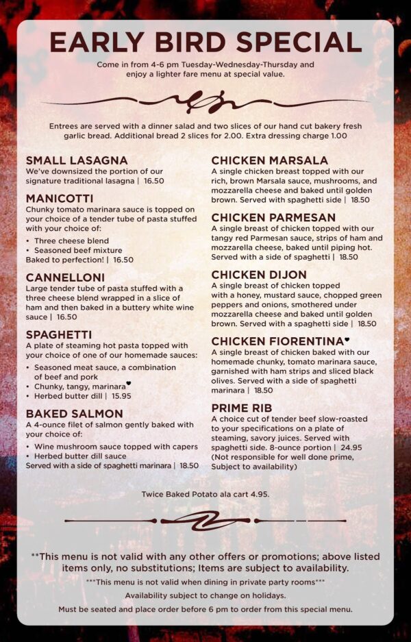 Early Bird Menu The Brown Bottle in Downtown Waterloo